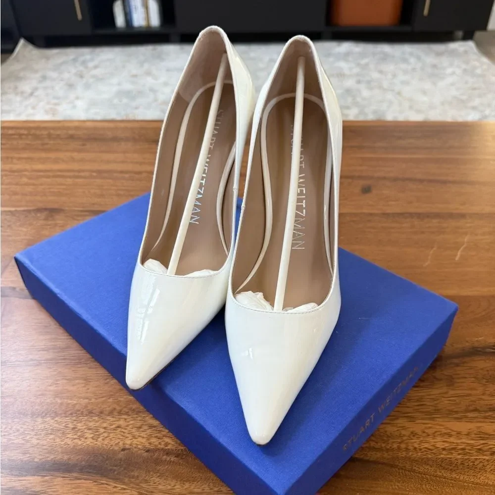 Stuart Weitzman Stuart 100 Pump Stiletto White Patent Leather Size 7B